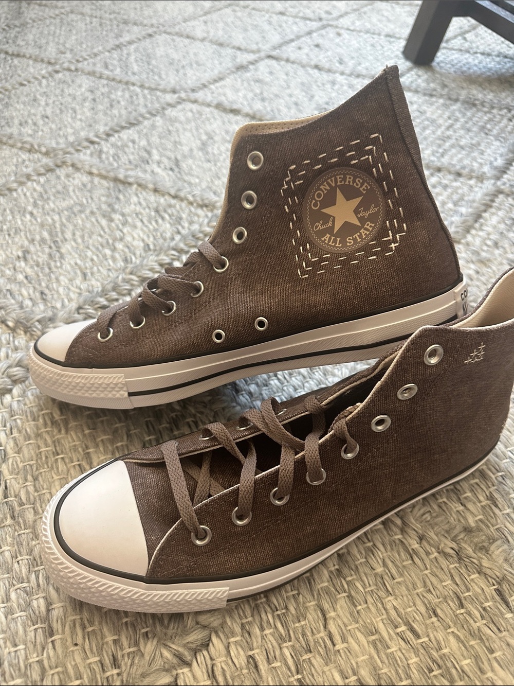 Converse Dark Brown Canvas High Top Sneakers with White Toe Cap